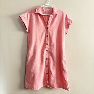 Joe Fresh Pink Button Up Shirt Dress 55% Linen 45% Cotton